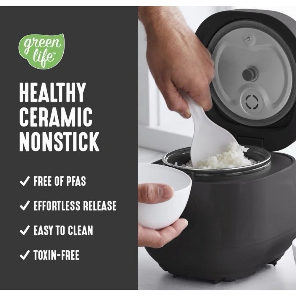 Green Life Healthy Ceramic Nonstick Go Grains,‎ Rice and Grains Cooker Black NIB